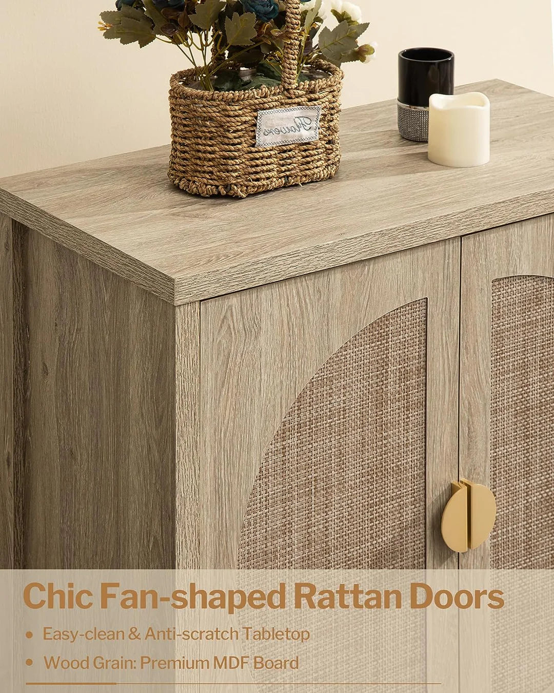Rattan Accent Wood Storage Cabinet