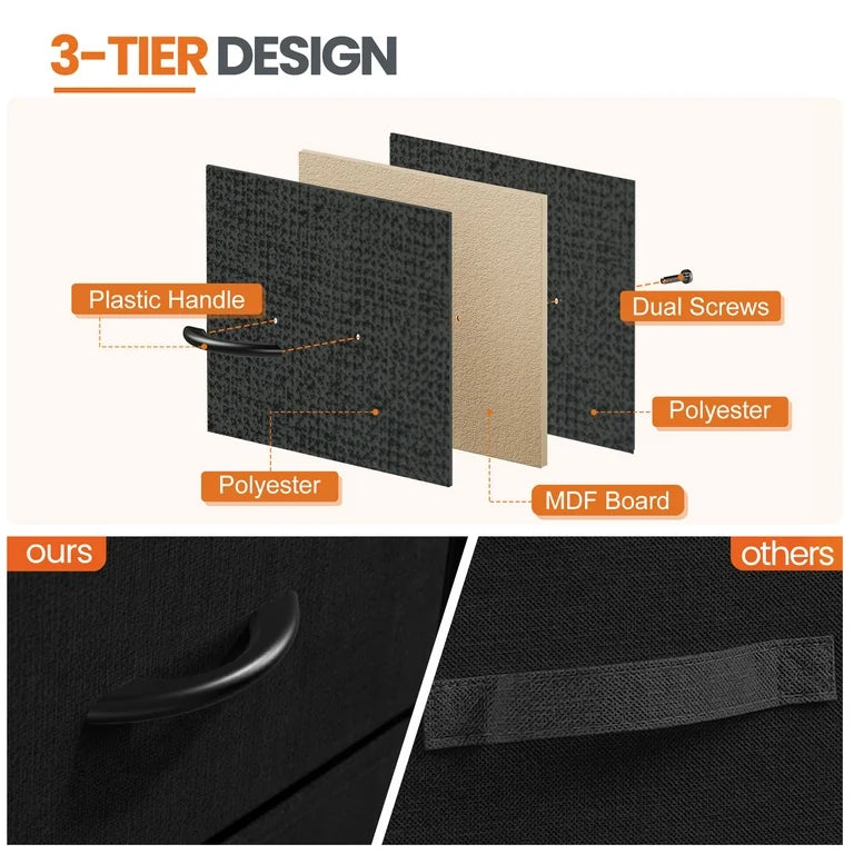 Set of 2 Modern Steel Frame Fabric Drawer Nightstands
