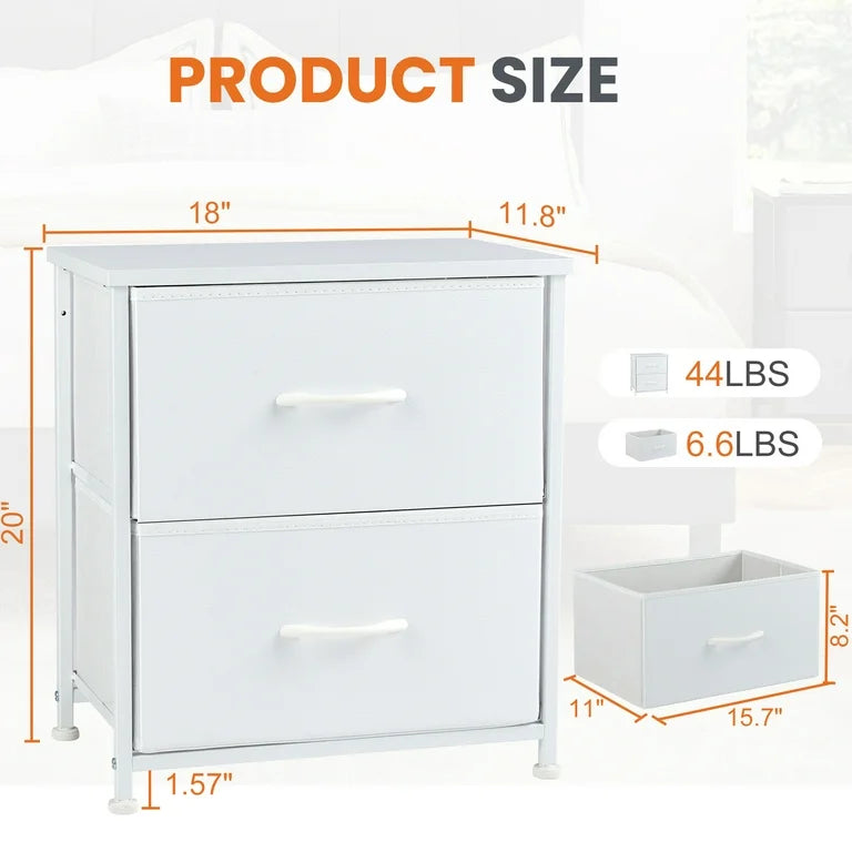 Set of 2 Modern Steel Frame Fabric Drawer Nightstands