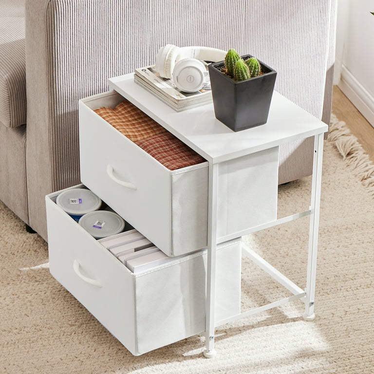 Set of 2 Modern Steel Frame Fabric Drawer Nightstands