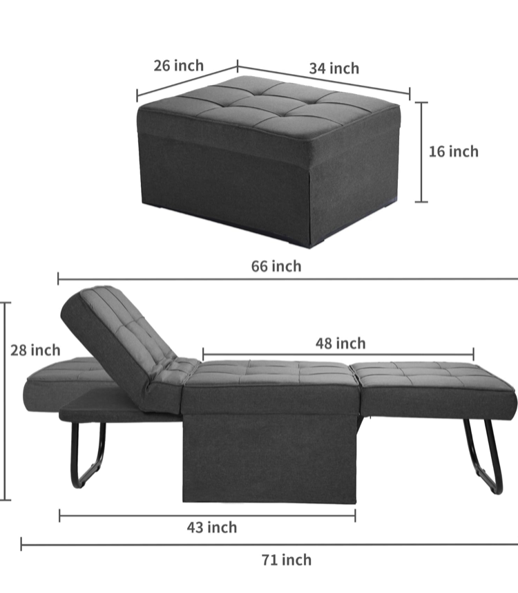 4-in-1 Convertible + Comfy Sofa Bed Chair Ottoman