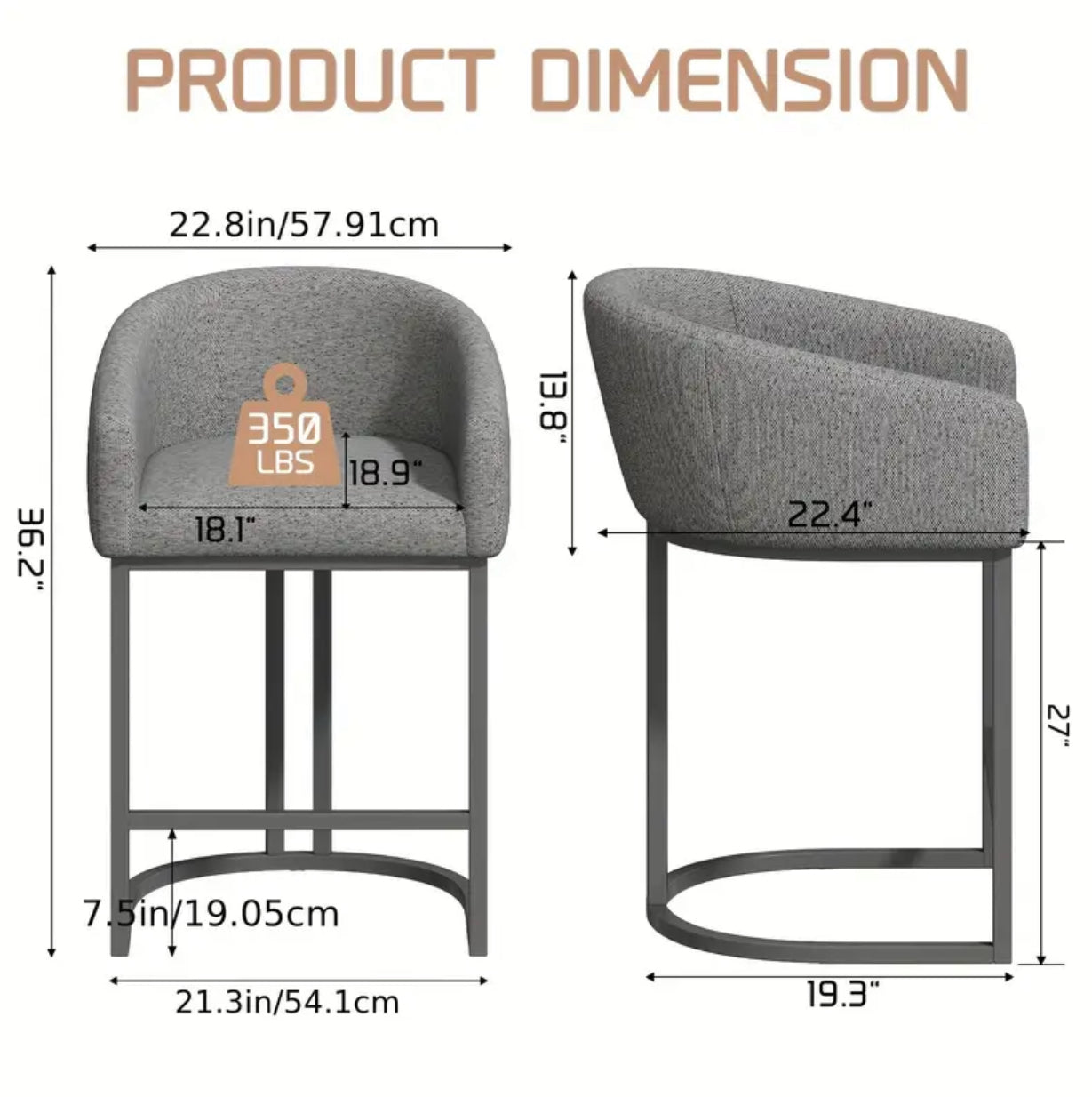 Set of 2 Counter Height Bar Stools