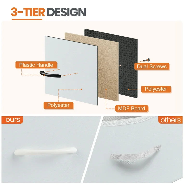 Set of 2 Modern Steel Frame Fabric Drawer Nightstands