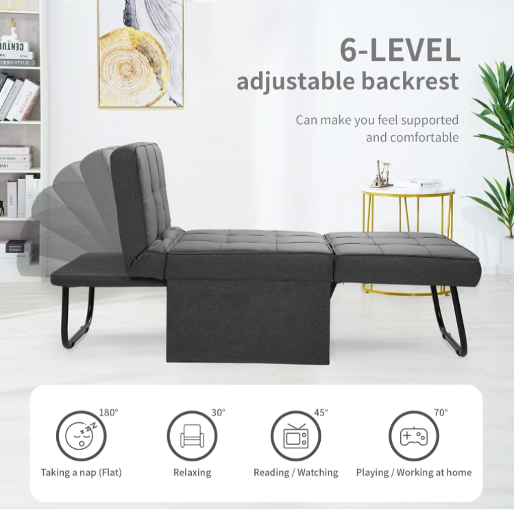 4-in-1 Convertible + Comfy Sofa Bed Chair Ottoman