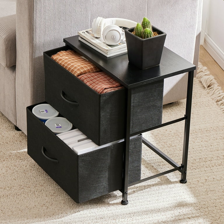 Set of 2 Modern Steel Frame Fabric Drawer Nightstands