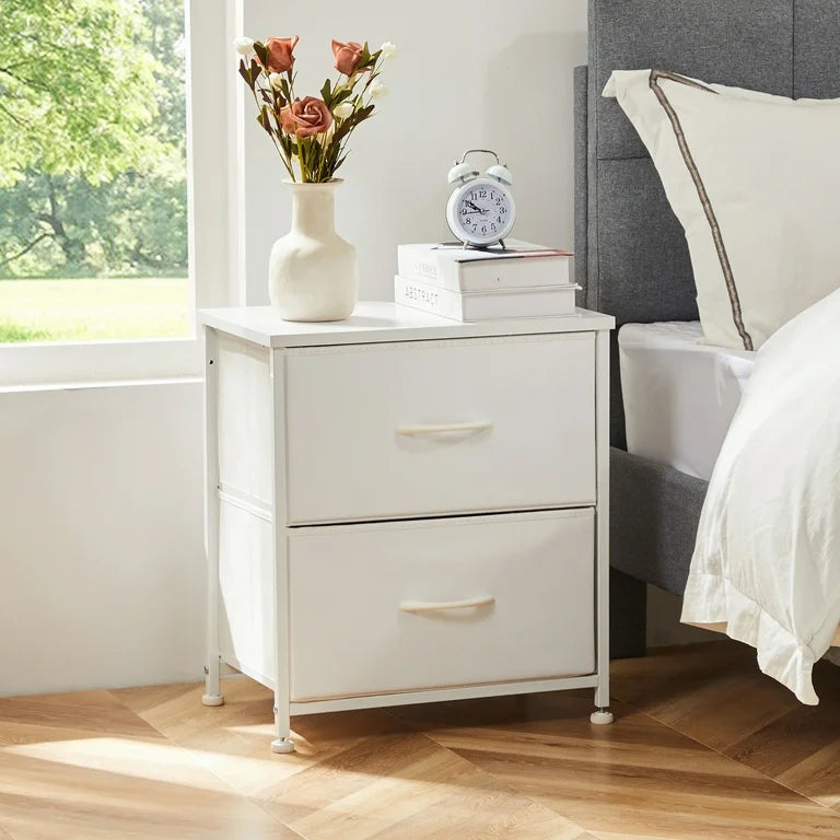Set of 2 Modern Steel Frame Fabric Drawer Nightstands