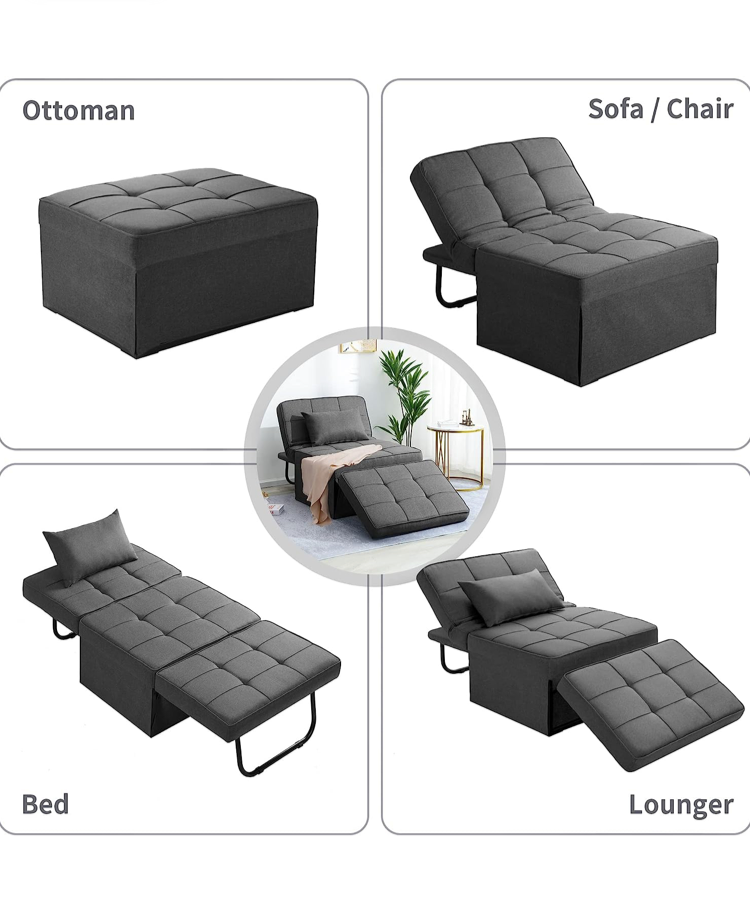 4-in-1 Convertible + Comfy Sofa Bed Chair Ottoman