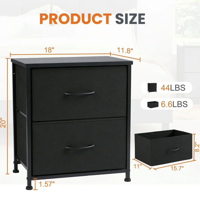 Set of 2 Modern Steel Frame Fabric Drawer Nightstands