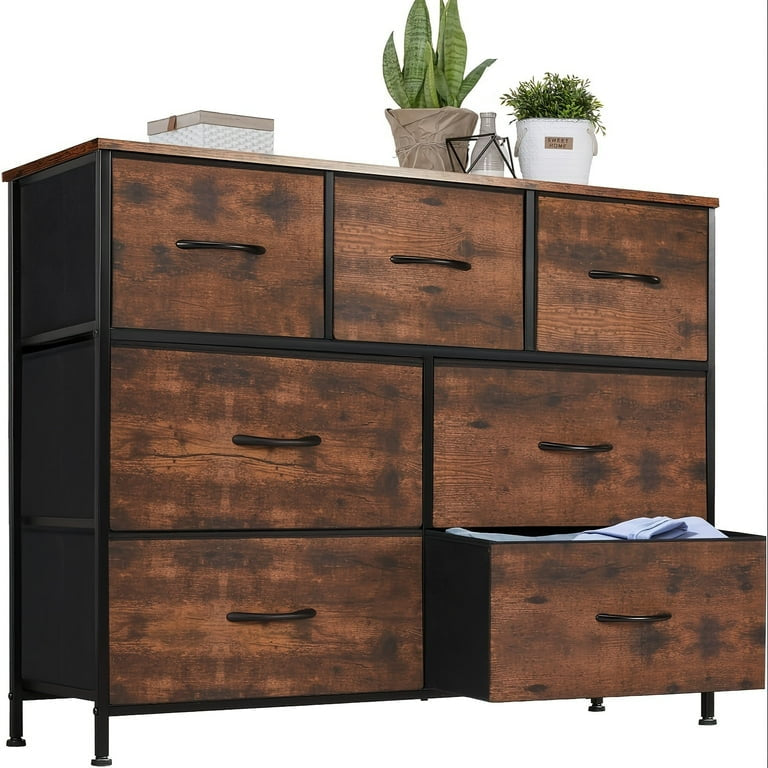 7 Drawer Steel Frame Wood Top Dresser- Sturdy Fabric Drawer Design