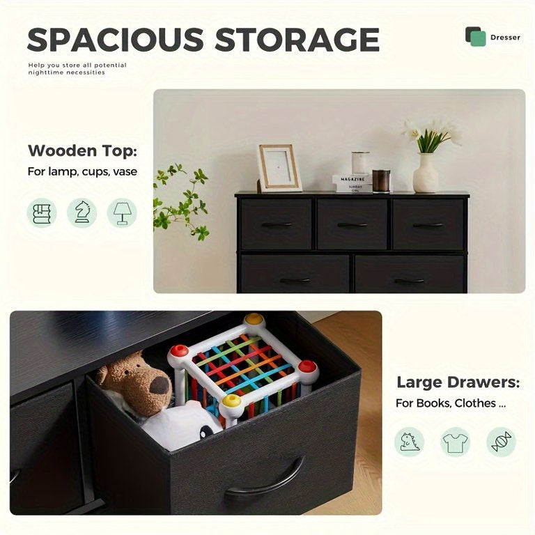 7 Drawer Steel Frame Wood Top Dresser- Sturdy Fabric Drawer Design