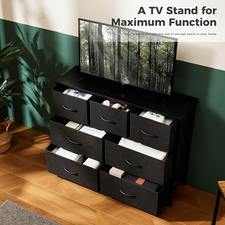 7 Drawer Steel Frame Wood Top Dresser- Sturdy Fabric Drawer Design