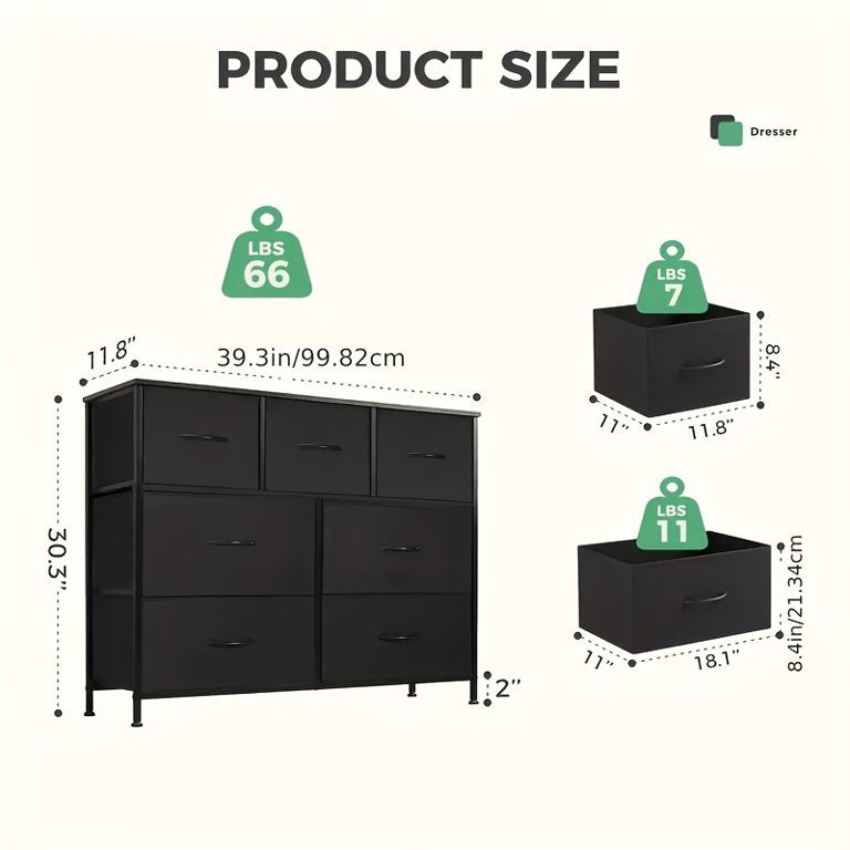 7 Drawer Steel Frame Wood Top Dresser- Sturdy Fabric Drawer Design