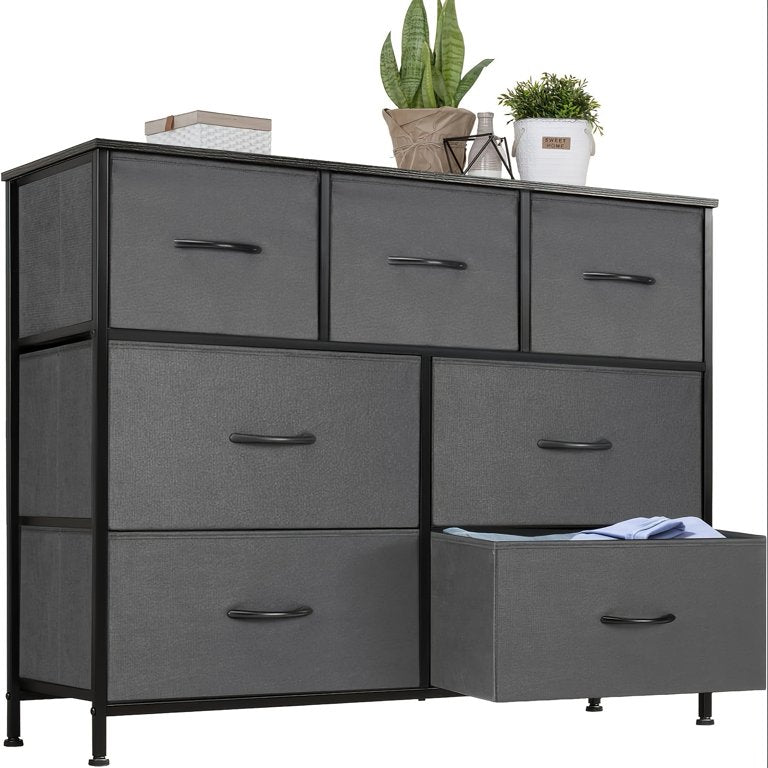 7 Drawer Steel Frame Wood Top Dresser- Sturdy Fabric Drawer Design