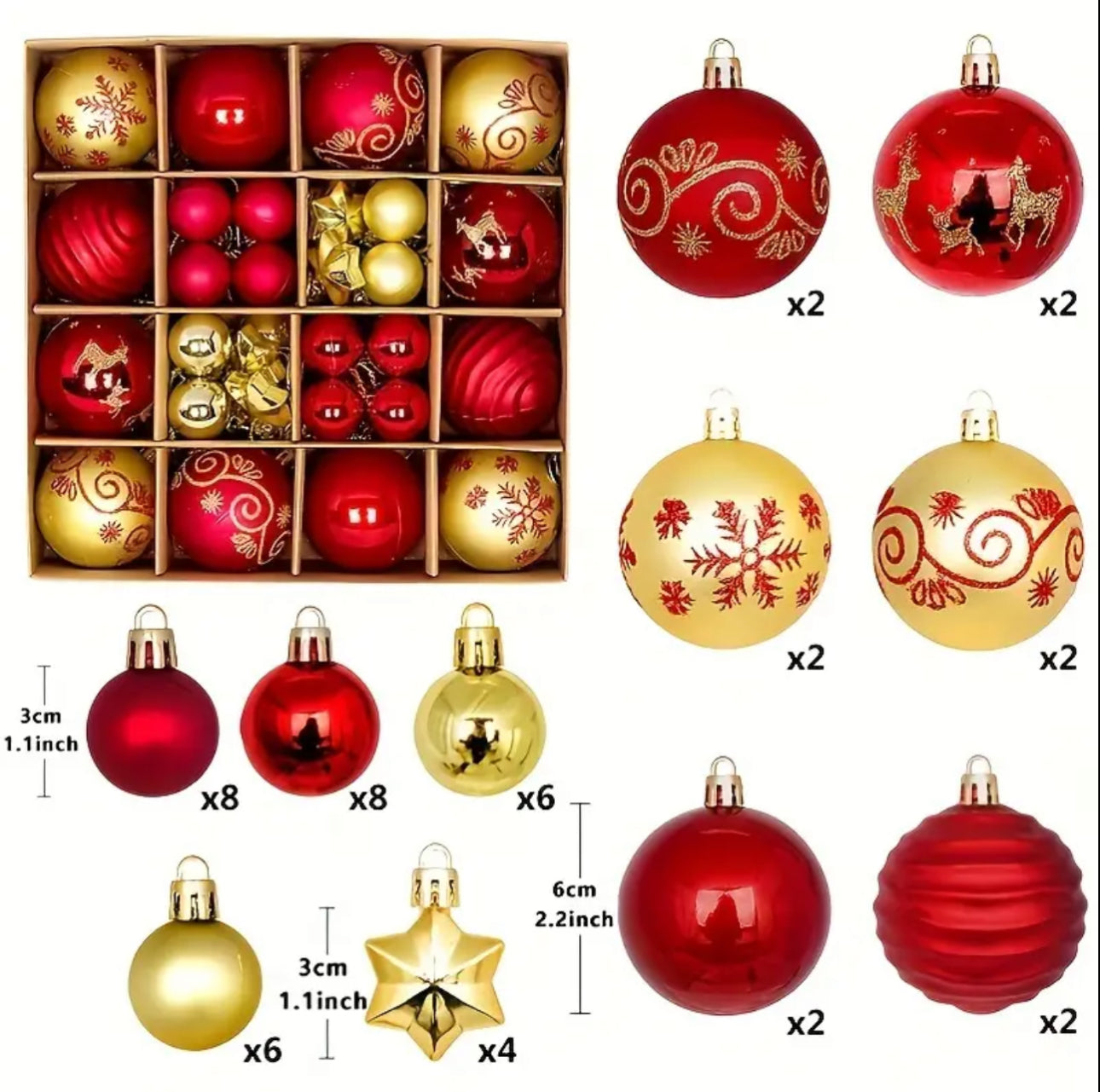 2 packs of 44pcs - 88 Shatterproof Classic Christmas Ornament Set - Plastic Balls for Tree Decoration