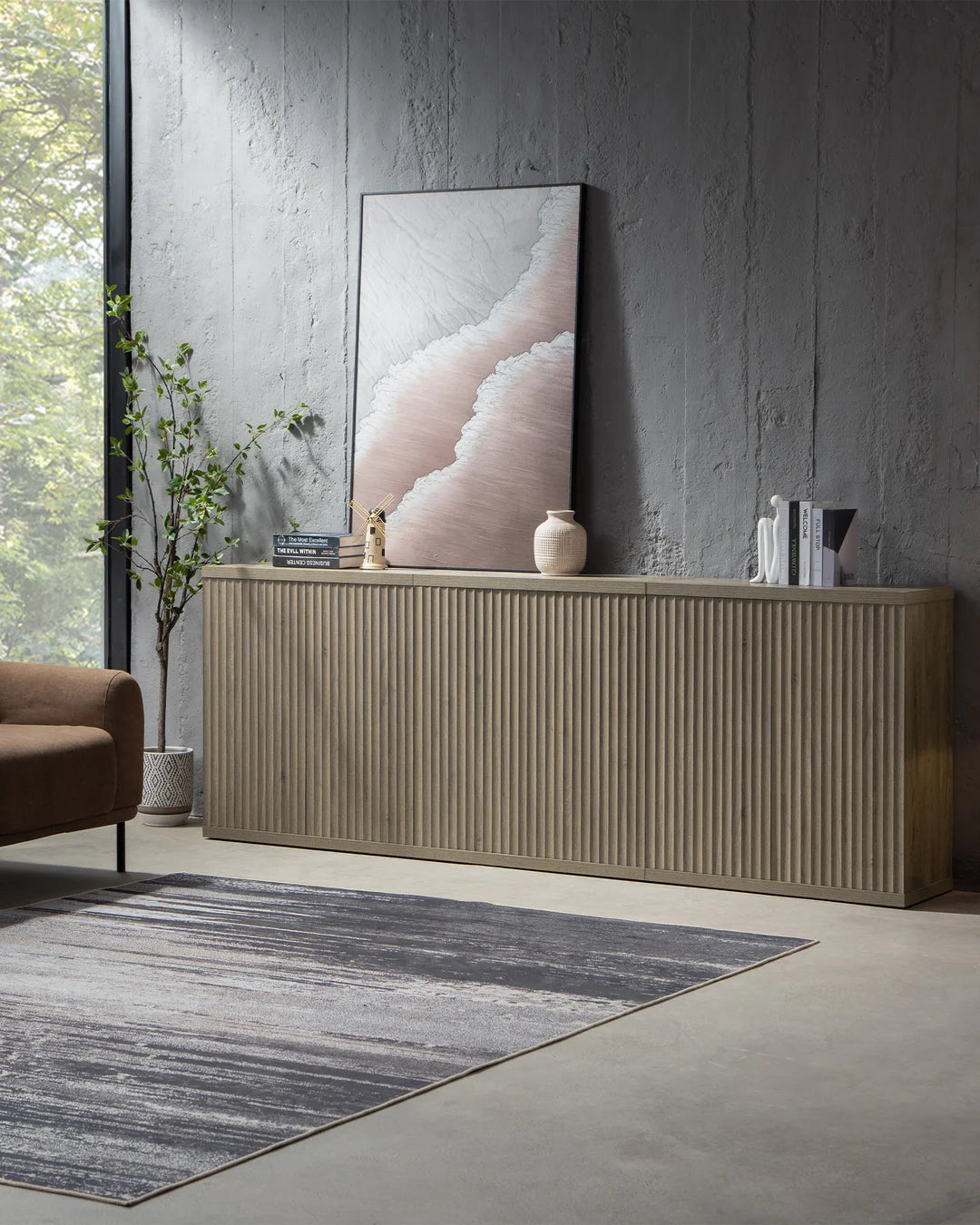 Fluted Sideboard with Storage Shelves