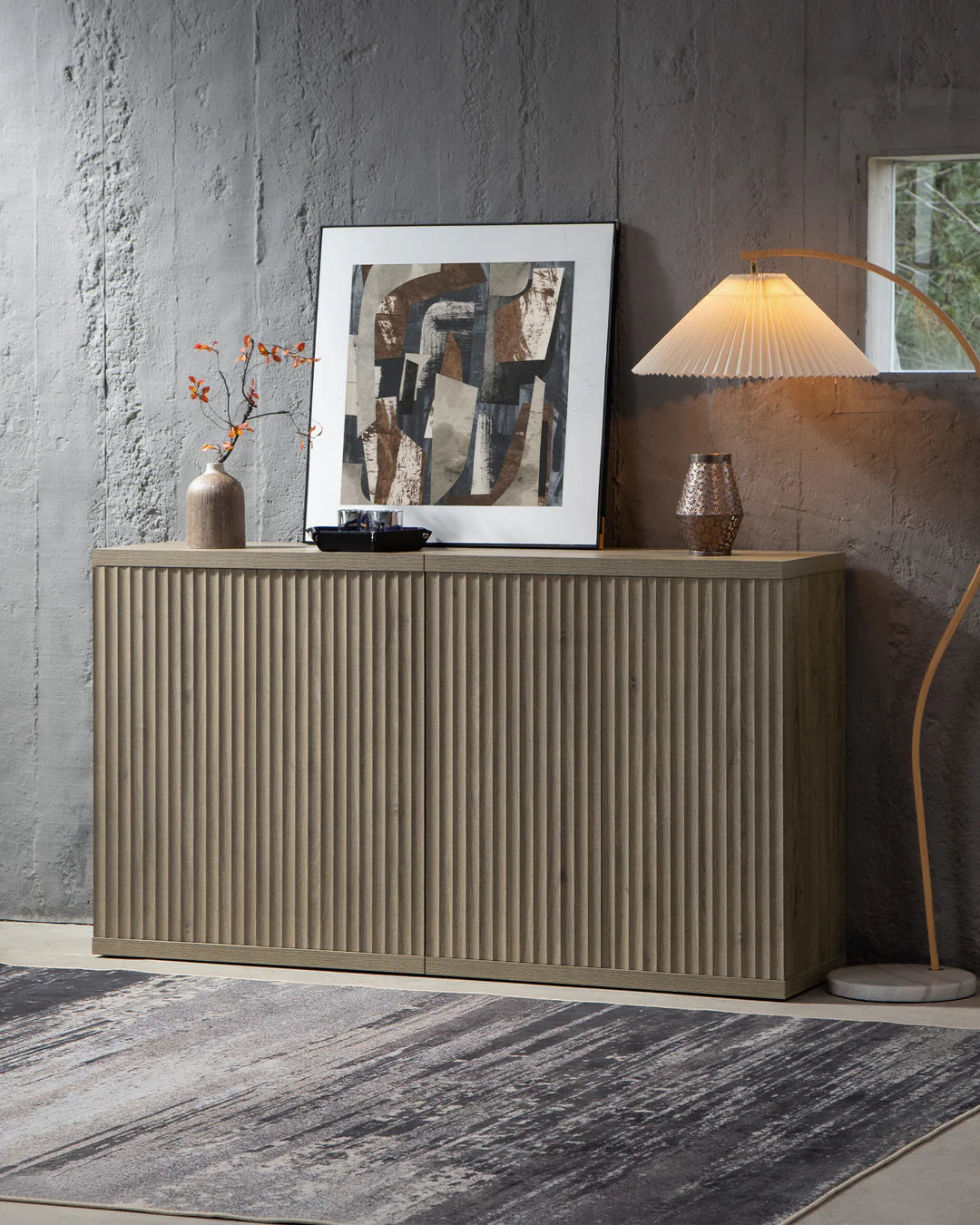 Fluted Sideboard with Storage Shelves