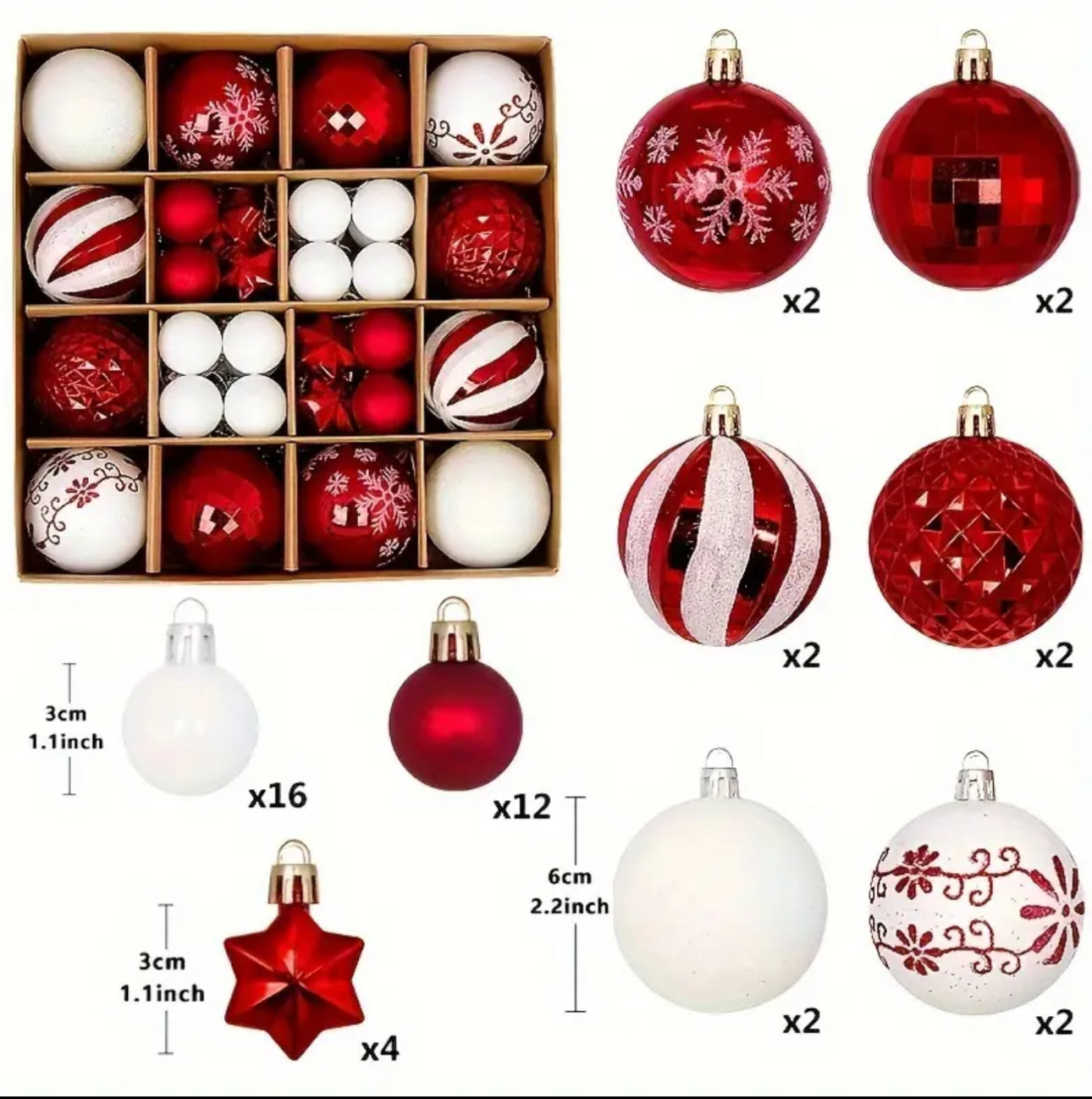 2 packs of 44pcs - 88 Shatterproof Classic Christmas Ornament Set - Plastic Balls for Tree Decoration