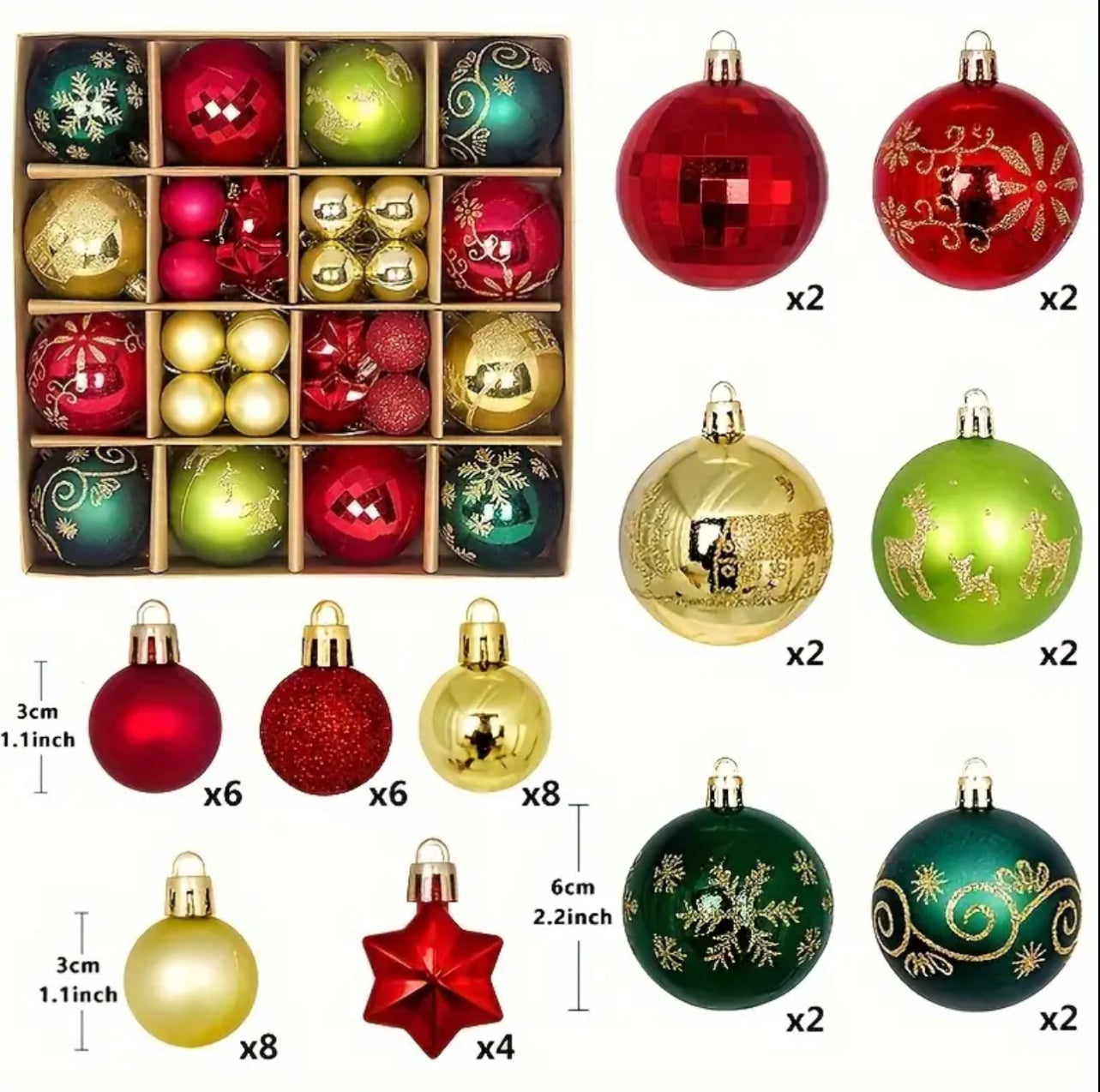 2 packs of 44pcs - 88 Shatterproof Classic Christmas Ornament Set - Plastic Balls for Tree Decoration