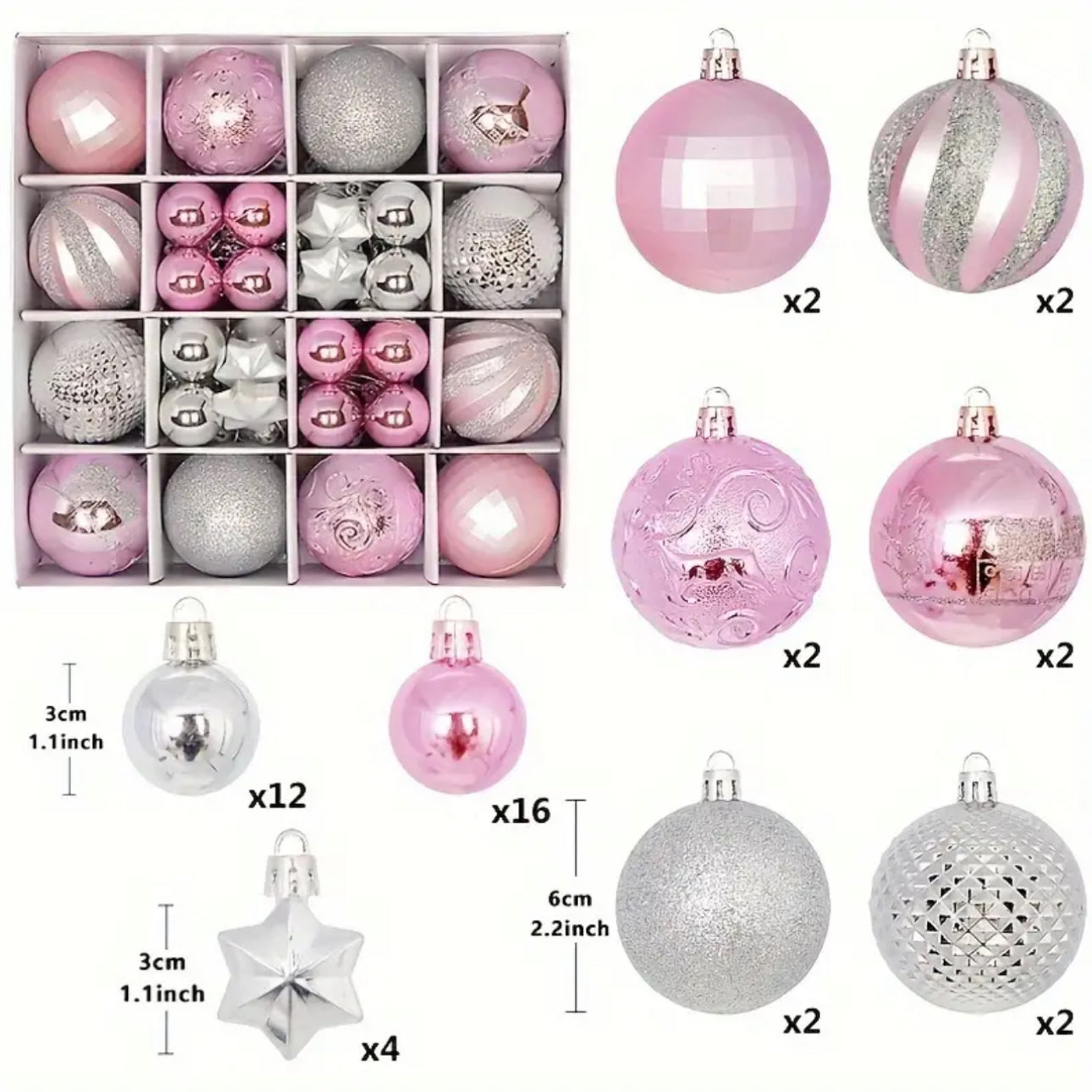 2 packs of 44pcs - 88 Shatterproof Classic Christmas Ornament Set - Plastic Balls for Tree Decoration