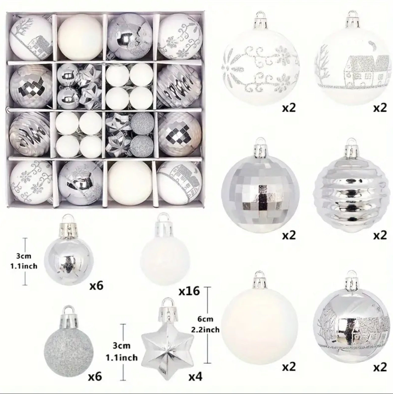 2 packs of 44pcs - 88 Shatterproof Classic Christmas Ornament Set - Plastic Balls for Tree Decoration