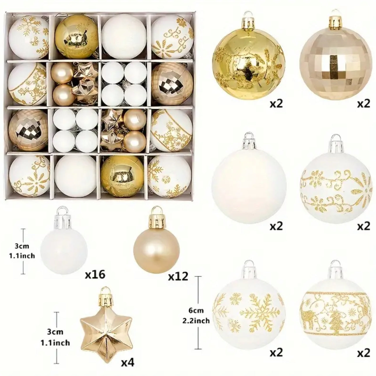 2 packs of 44pcs - 88 Shatterproof Classic Christmas Ornament Set - Plastic Balls for Tree Decoration