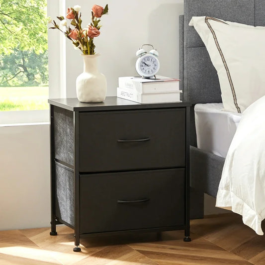 Set of 2 Modern Steel Frame Fabric Drawer Nightstands