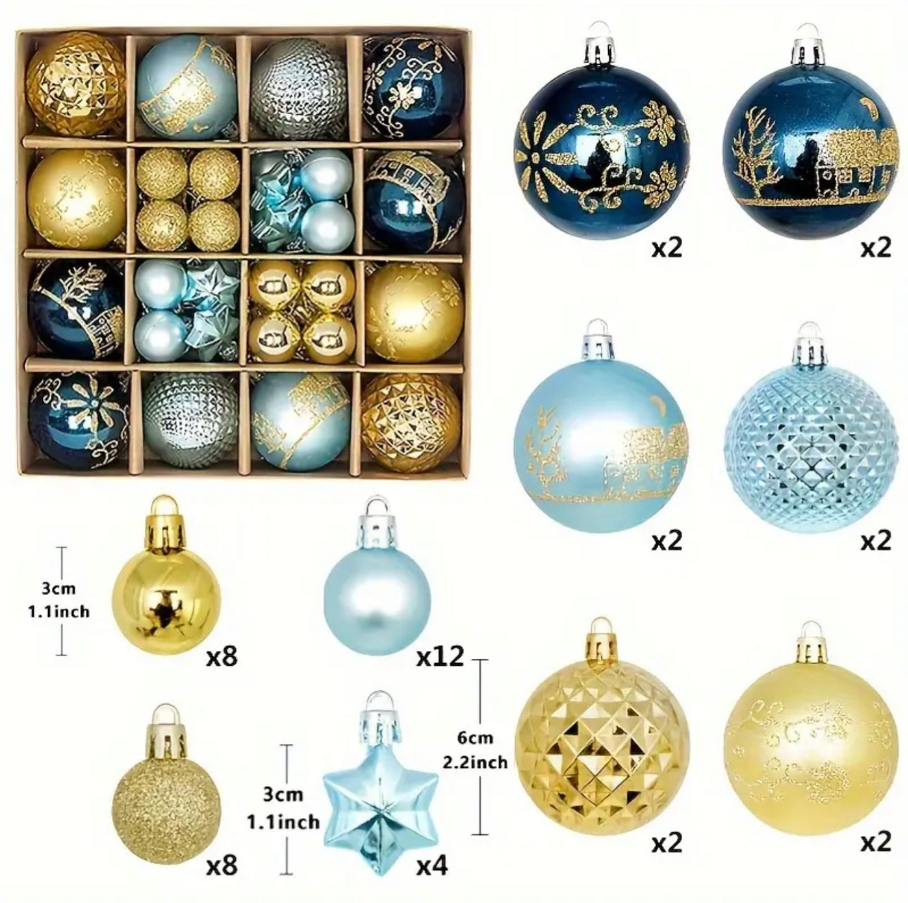 2 packs of 44pcs - 88 Shatterproof Classic Christmas Ornament Set - Plastic Balls for Tree Decoration