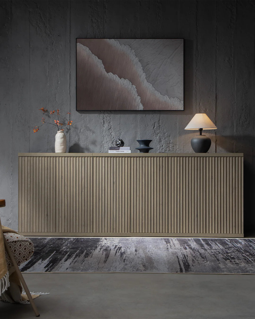 Fluted Sideboard with Storage Shelves