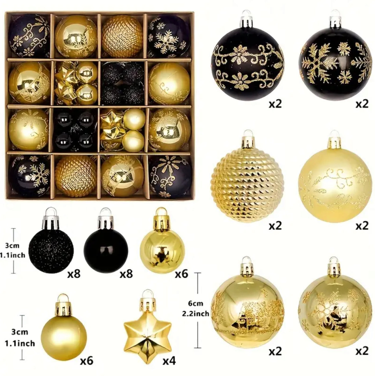 2 packs of 44pcs - 88 Shatterproof Classic Christmas Ornament Set - Plastic Balls for Tree Decoration