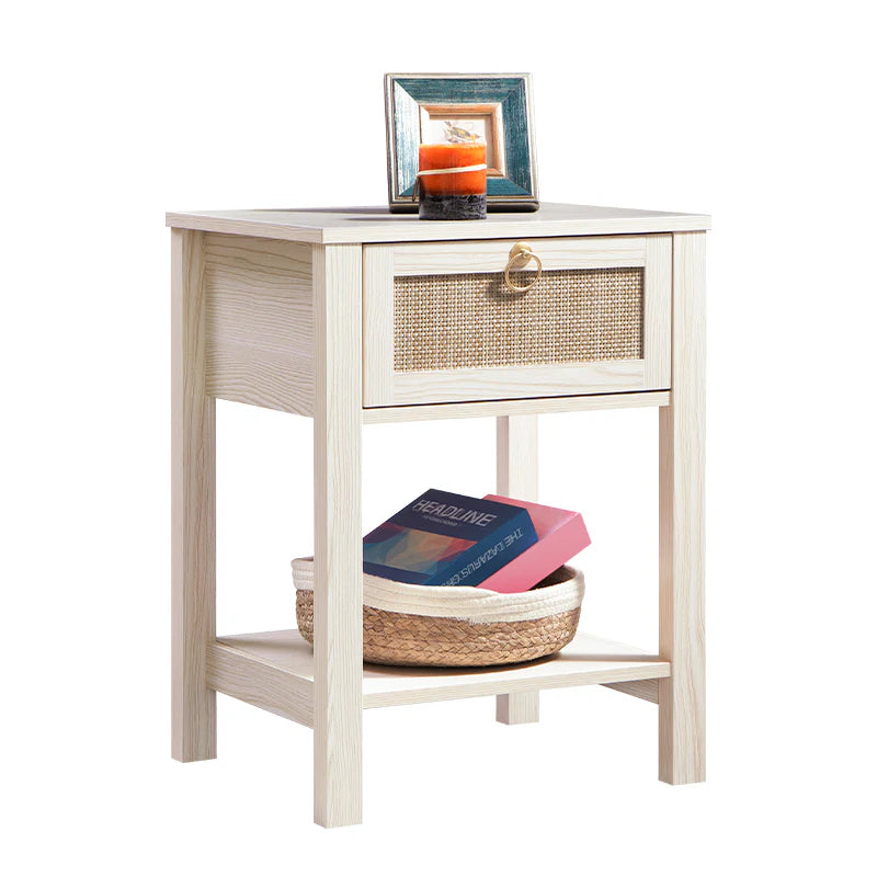 White Rattan Nightstand