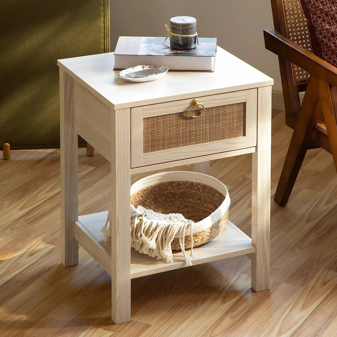 White Rattan Nightstand